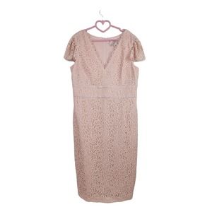Gal Meets Glam Pink Ginger Rosebud Lace Sheath Dress wedding cocktail Womens 16